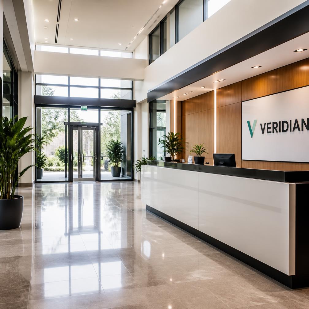 Spotless commercial lobby with reflective polished floors
